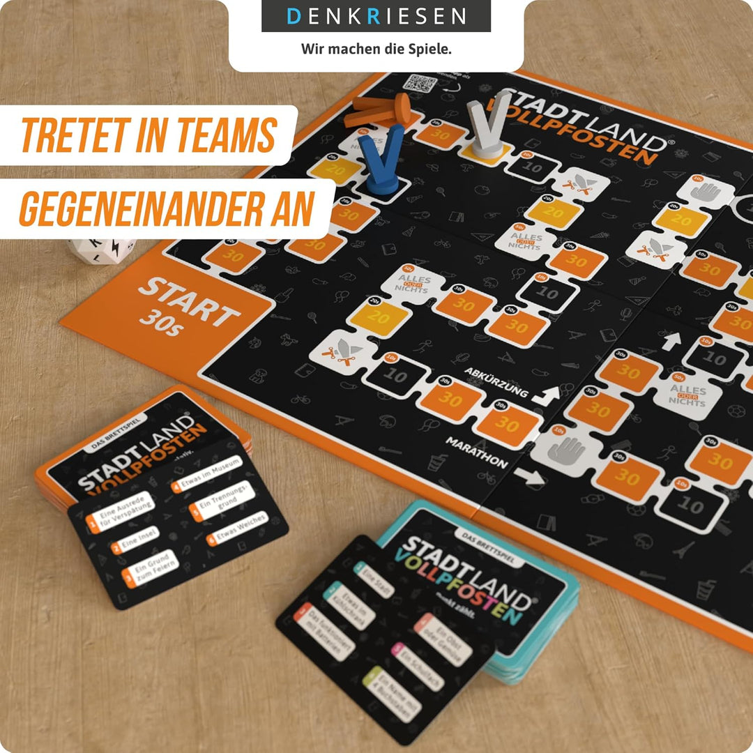 DENKRIESEN - Stadt Land Vollpfosten® Das Brettspiel | Grundspiel inkl. Junior Erweiterung | Ab 8 Jah