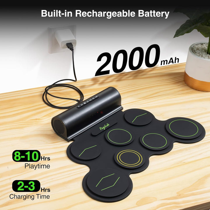 POGOLAB Aufrollen E-Drum Set, 7 digitale Drum Pad Schlagzeug Elektronisch, Bluetooth-Funktion, mit z