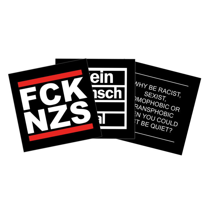 FCK NZS, Kein Mensch ist illegal, Why be racist Sticker Paket (30 oder 300 Stück) 7,4cm x 7,4cm (300