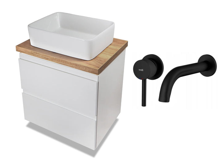 VBChome Badmöbel 50 cm Weiss Aufsatzwaschbecken mit Armatur 48x37 cm Aufsatzwaschtisch mit Waschbeck