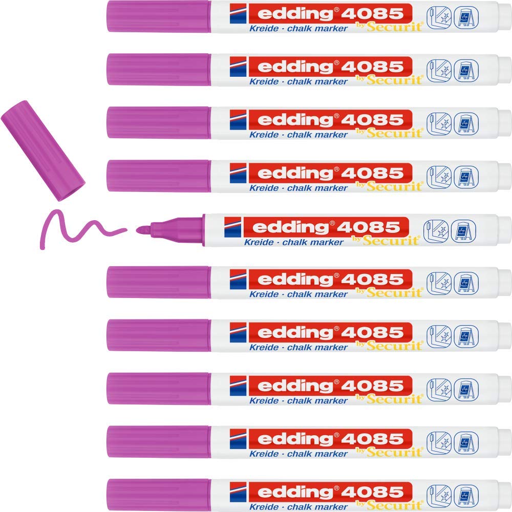 edding 4085 Kreidemarker - pink - 10 Kreidestifte - Rundspitze 1-2 mm - dünner Kreidestift für Tafel