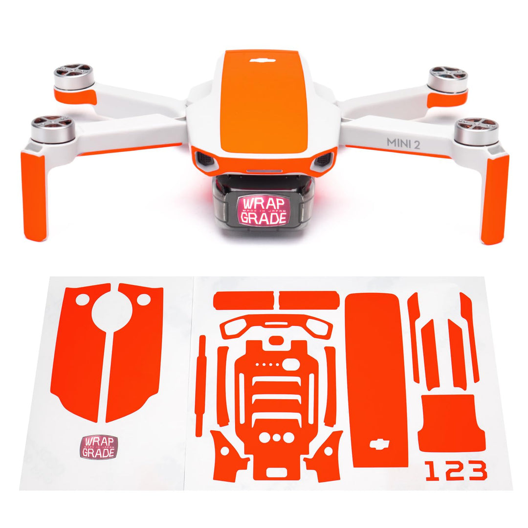 Wrapgrade Skin Sticker Set Kompatibel mit DJI Mini 2 | Akzentfarbe (NEON ORANGE), Neon Orange