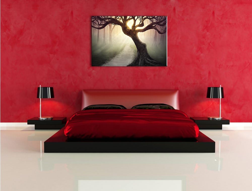 Pixxprint Baum am Waldweg als Leinwandbild/Grösse: 100x70 / Wandbild/Kunstdruck/fertig bespannt, 100