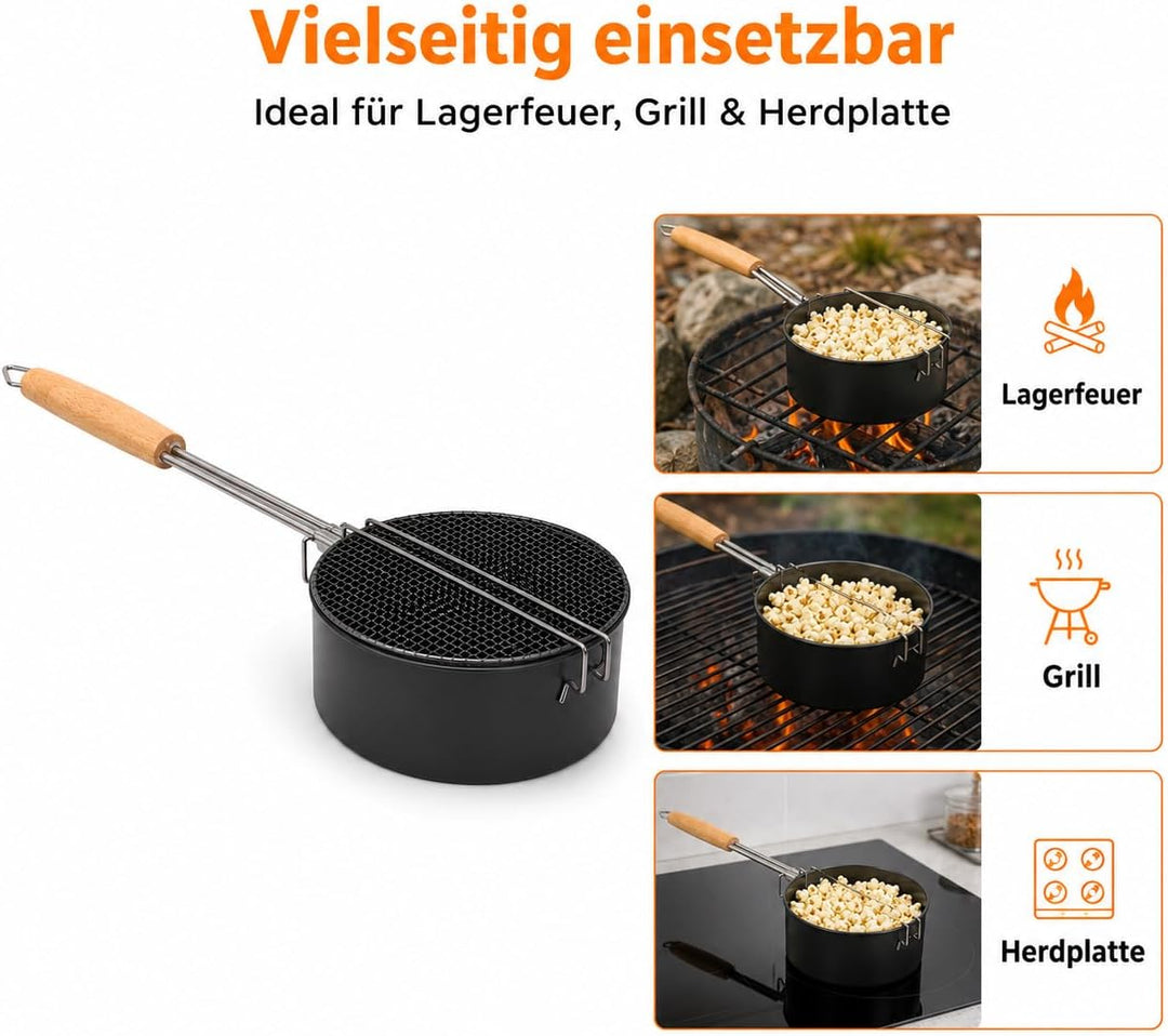 Popcorn Maker für Lagerfeuer, Karbonstahl, Sicherheitsgriff | Outdoor-Popcornpfanne mit hitzebeständ