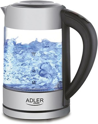 Adler AD 1247 Wasserkocher aus Edelstahl und Glas, 1,7L, 2200 W, digitaler Glaswasserkocher mit Temp