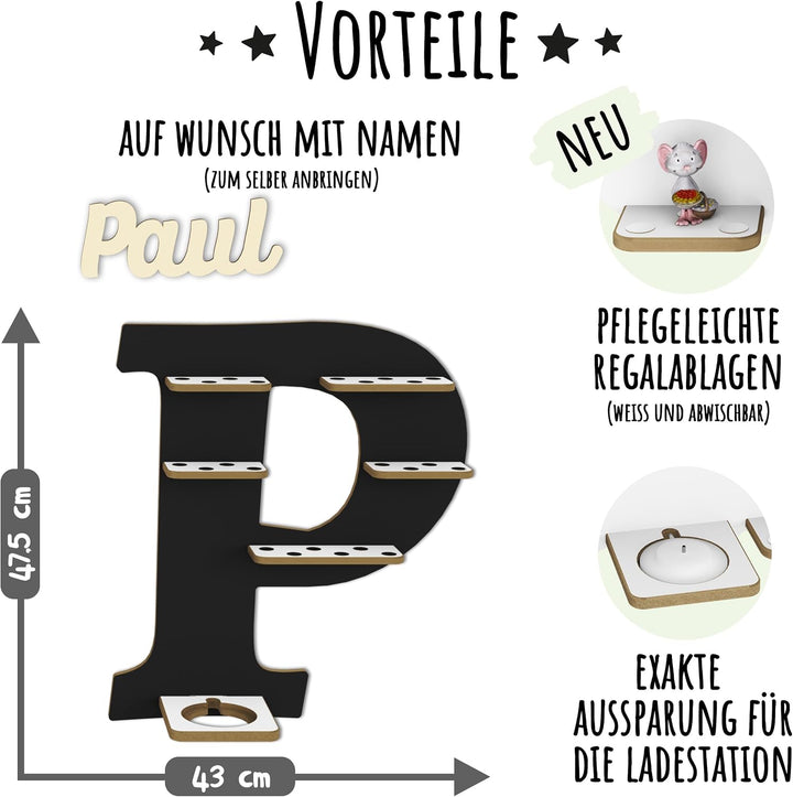 Regal Buchstabe für Toniebox, Wandregal für Tonie Figuren, personalisiert mit Name, Aufbewahrung für
