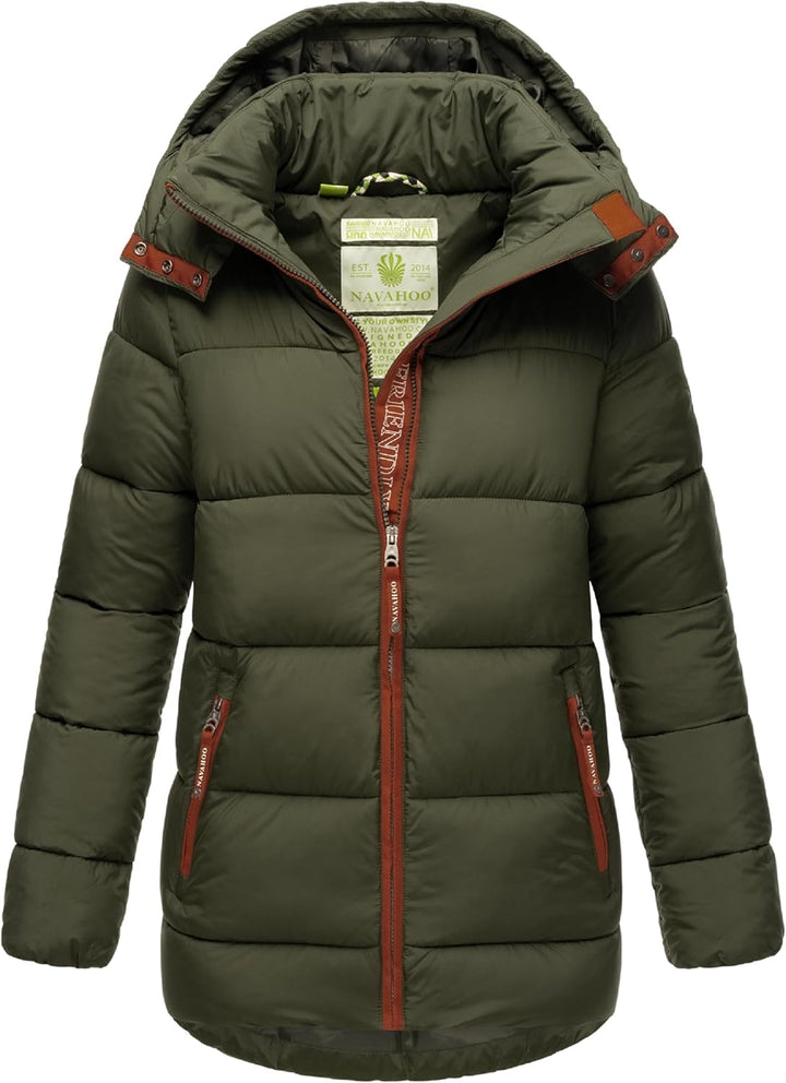 Navahoo Damen Kurze Winterjacke Steppjacke warm mit Abnehmbarer Kapuze aus recycelten Materialien Wa