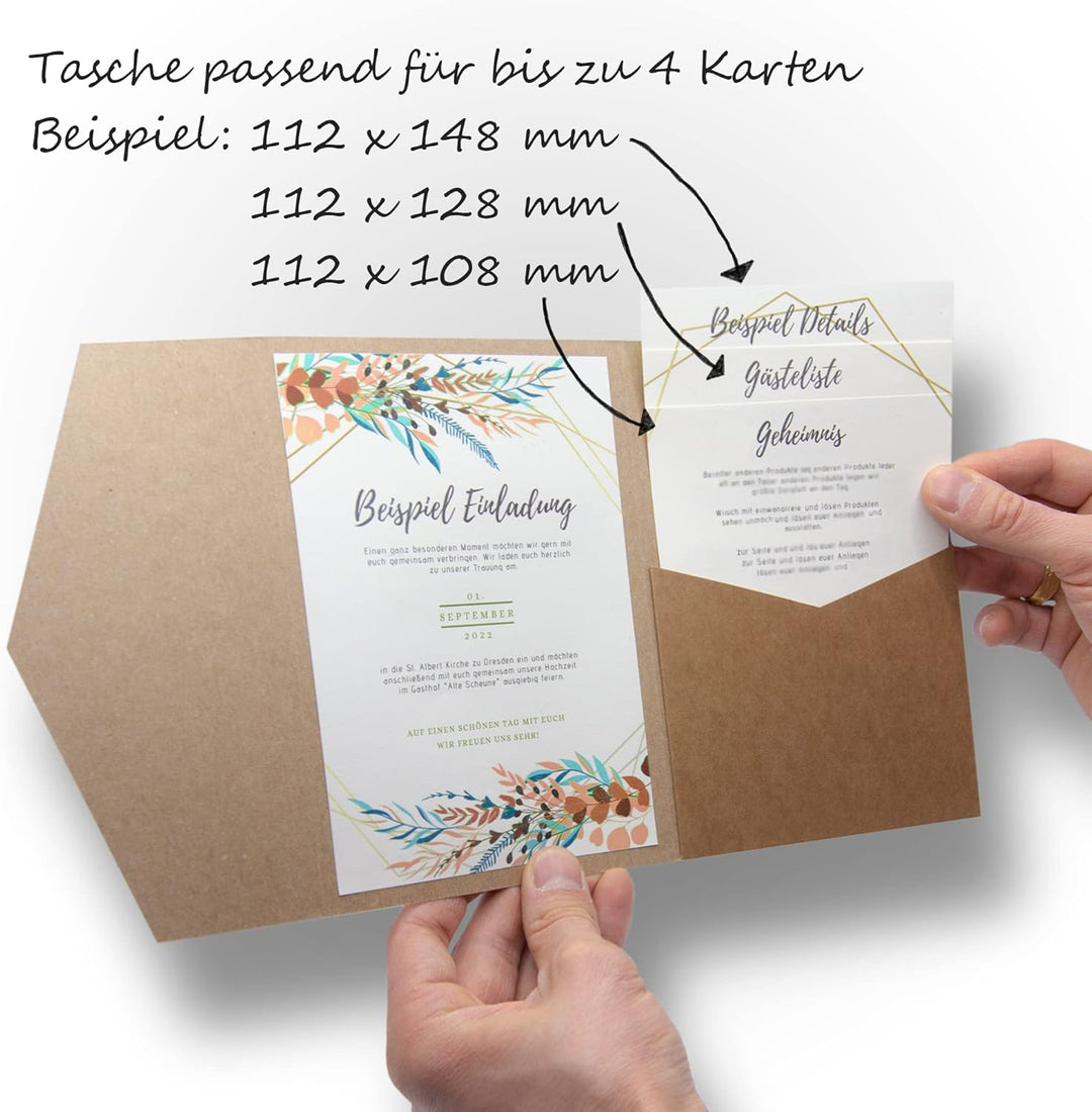 50 Stück Pocketfold Kraftpapier Hochzeitskarte blanko I 121 x 158 mm für DIN B6 Umschlag | 300 g/m²