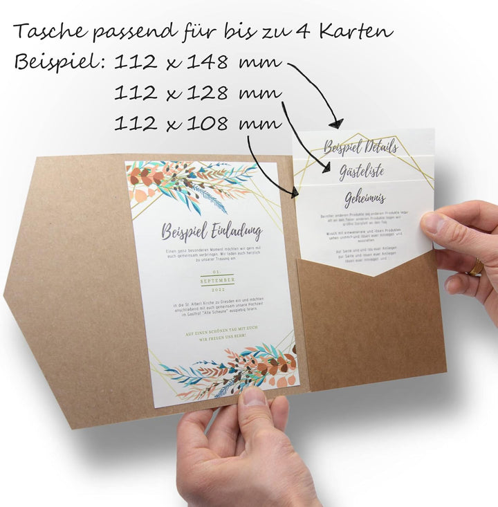 50 Stück Pocketfold Kraftpapier Hochzeitskarte blanko I 121 x 158 mm für DIN B6 Umschlag | 300 g/m²