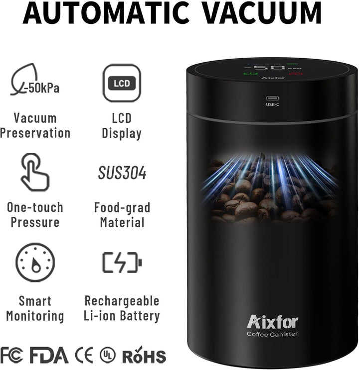 BLESYS Smarter Kaffee Vakuumbehälter Luftdichter, Automatischer Lebensmittelbehälter aus Edelstahl m