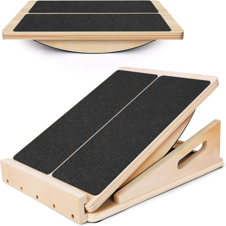 Balance Board 2-in-1 Verstellbares Schrägbrett mit Tragegriff, Rutschfestes Balancebrett und Wadenst