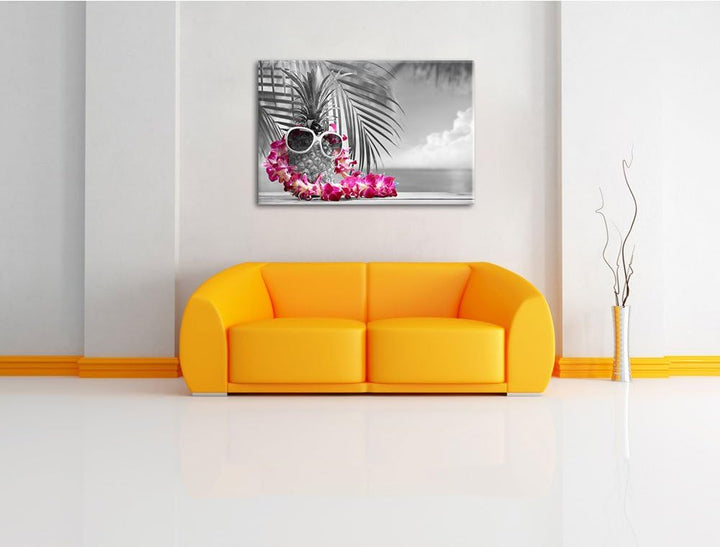 Ananas mit Sonnenbrille schwarz/weiss Format: 100x70 auf Leinwand, XXL riesige Bilder fertig gerahmt