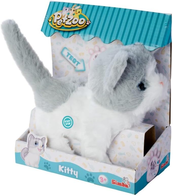 Simba PetZoo Kitty, Spielzeug Haustier, mit Sound, läuft und wackelt mit dem Schwanz, Try me, 19cm,
