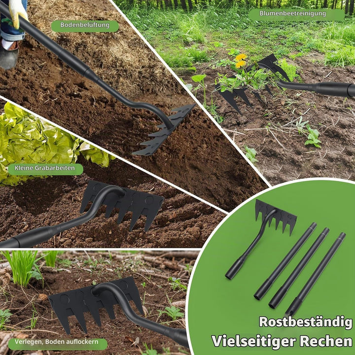 Garten Harke, 140cm Langer Griff, 6 Zinken Schwerlast Gartenrechen Metal Kohlenstoffstahl Garten Rec