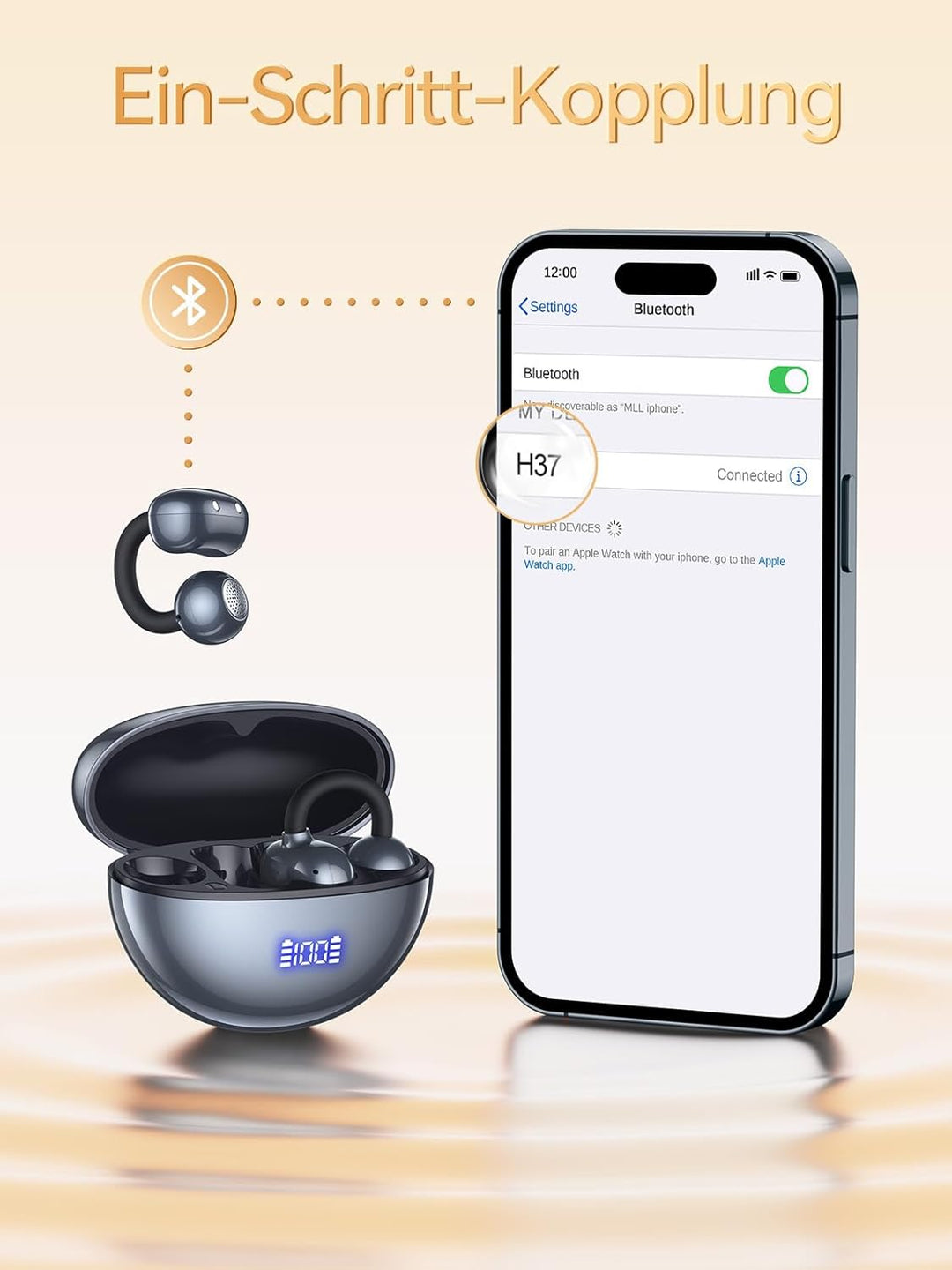 CAPOXO Clip-On Open-Ear Bluetooth Kopfhörer – 4,8g Ultraleicht, 48h Akku, LED Anzeige, Bluetooth 5.4