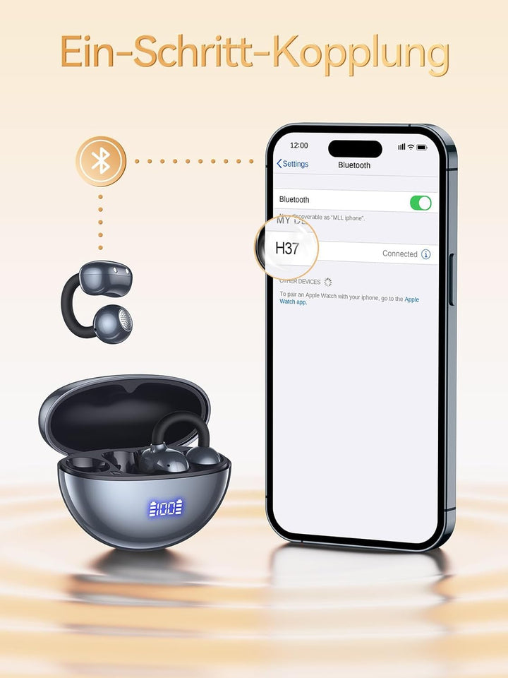 CAPOXO Clip-On Open-Ear Bluetooth Kopfhörer – 4,8g Ultraleicht, 48h Akku, LED Anzeige, Bluetooth 5.4