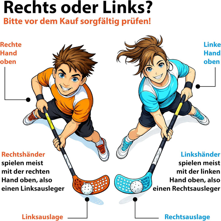 FAT PIPE Floorball Schläger Unihockey Stock 'Zack 33 Bone ORANGE' - IFF Zertifiziert Linke Hand oben