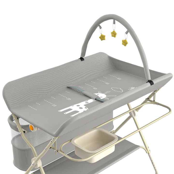 Klappbare Wickelkommode, Baby Wickelkombi, mobiler Wickeltisch mit Wickelauflage und Ablagefächern,