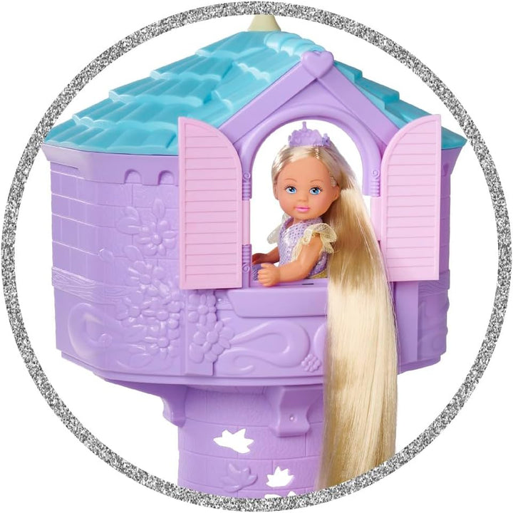 Simba Evi Love Rapunzelturm, Spieluppe als Märchenprinzessin mit extra Langen Haaren und Turm zum Be