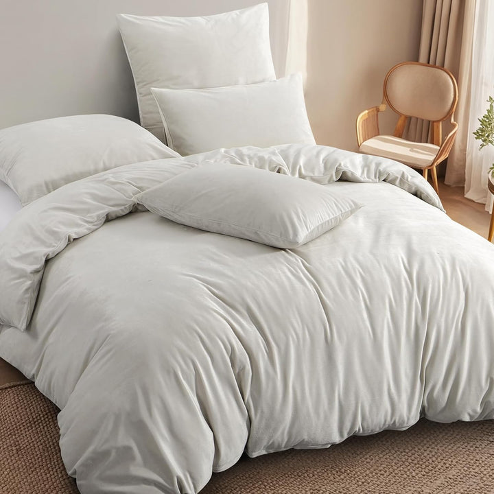 Aisbo Winter Plüsch Bettwäsche 155x220 2teilig Beige - Flauschige Warme Bettbezug und Kissenbezug 80