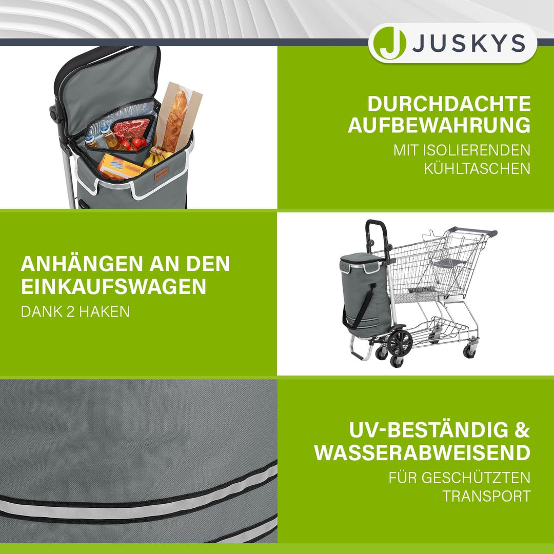 Juskys Einkaufstrolley 3in1 mit 2 Rollen für Shopping - 56 L Tasche abnehmbar - Trolley klappbar & m