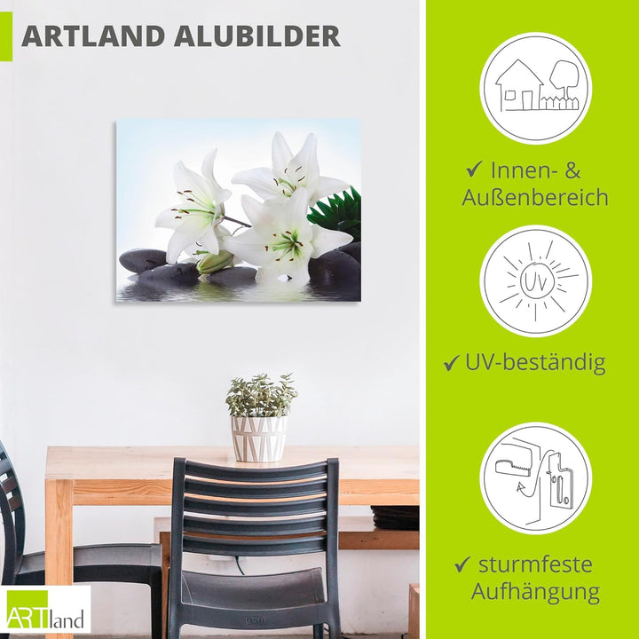 ARTland Wandbild Alu Verbundplatte für Innen & Outdoor Bild 60x45 cm Wellness Zen Pflanze T5LS Lilie