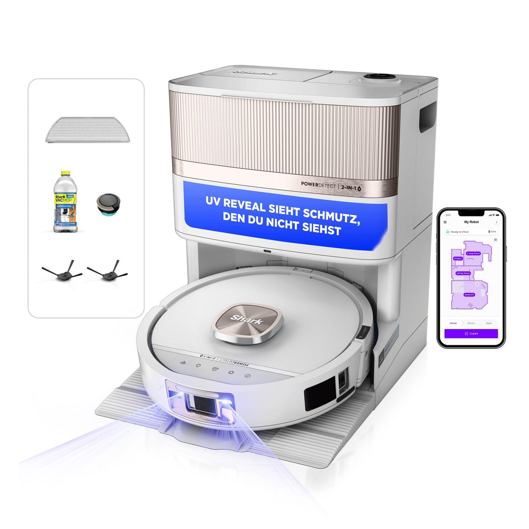 Shark PowerDetect UV Reveal Saug- &amp; Wischroboter, StainDetect, DirtDetect | selbstentleerende Ladest