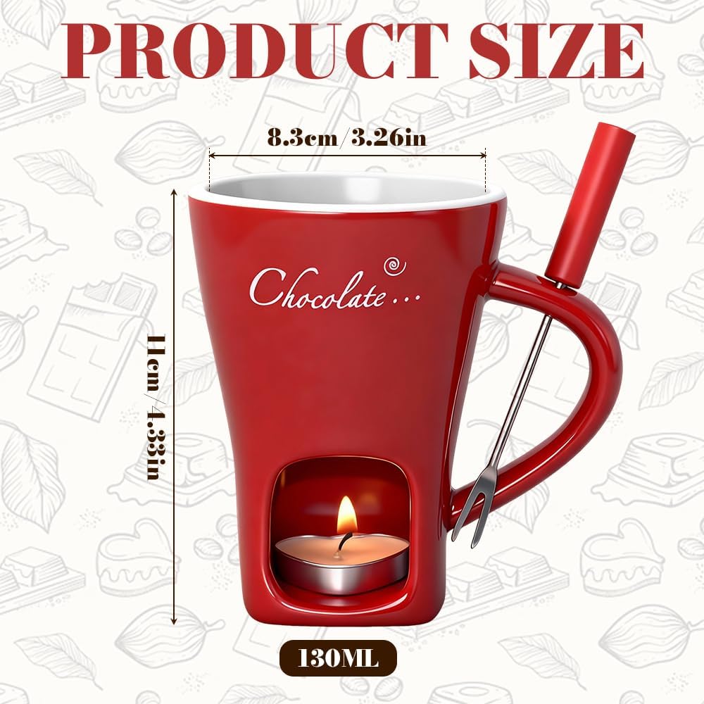 Schokofondue Tasse Set, Keramik Schokoladenfondue Tasse mit Gabel, 130ML Schoko Fondue Tassen, Persö