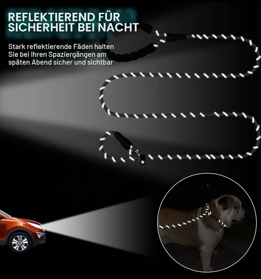 TagME Retrieverleine mit Zugstopp,Reflektierende Seilleine 185 cm Moxonleine,Weicher gepolsterter Gr