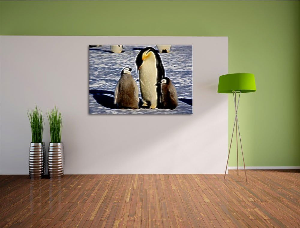 Kaiserpinguin mit Küken Deluxe Format: 100x70 cm auf Leinwand, XXL riesige Bilder fertig gerahmt mit