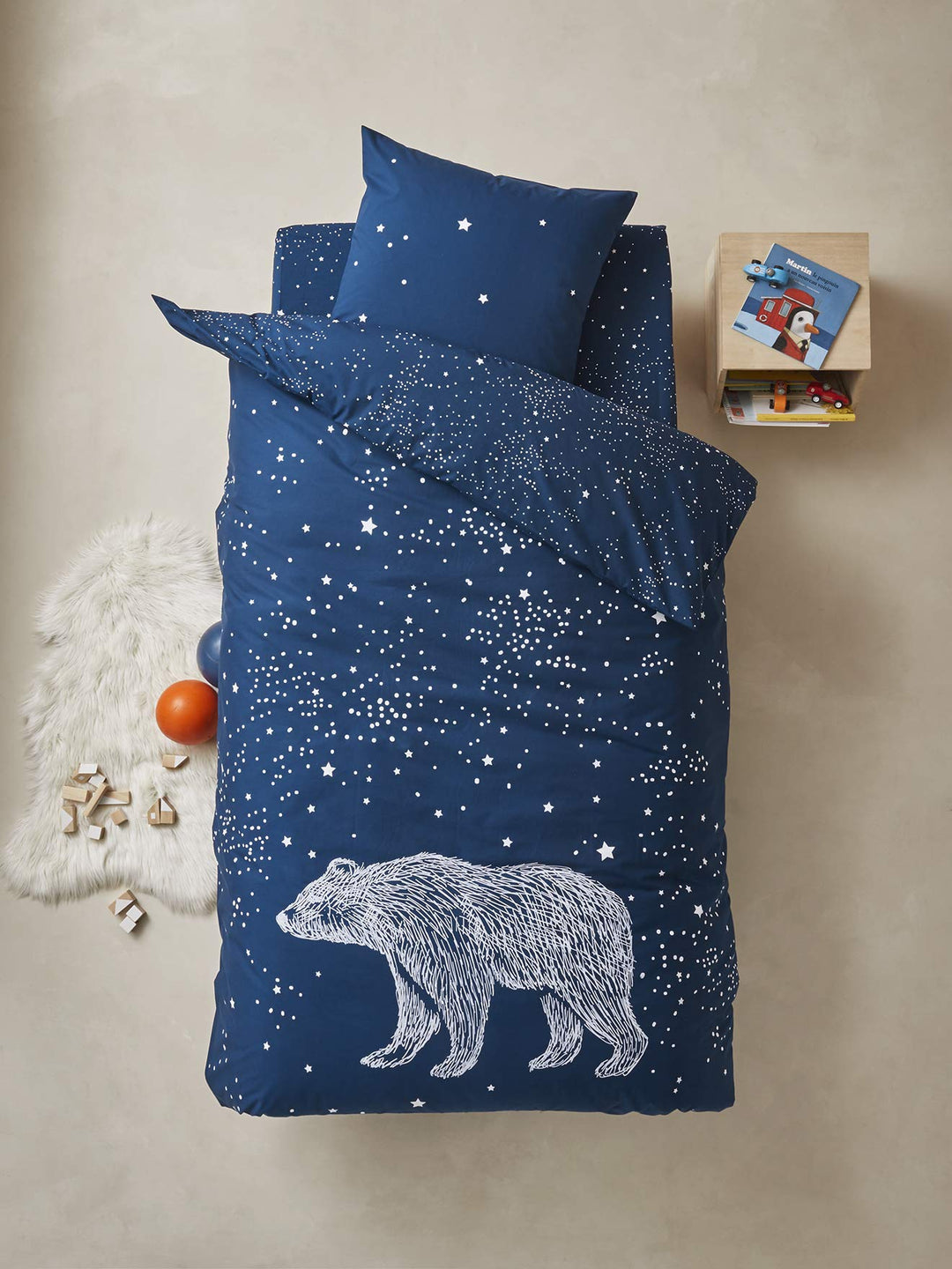 Vertbaudet Bettwäsche-Set für Kinder,Eisbär dunkelblau 140X200 - Kissen 63X63 140X200 - KISSEN 63X63