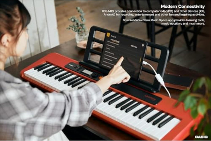 Casio Casiotone CT-S200RD, tragbare Tastatur mit 61 Tasten, USB, Rot