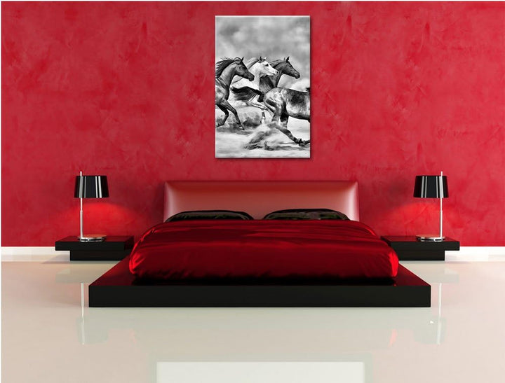 Pixxprint Western Pferde in Wüste als Leinwandbild/Grösse: 100x70 / Wandbild/Kunstdruck/fertig bespa