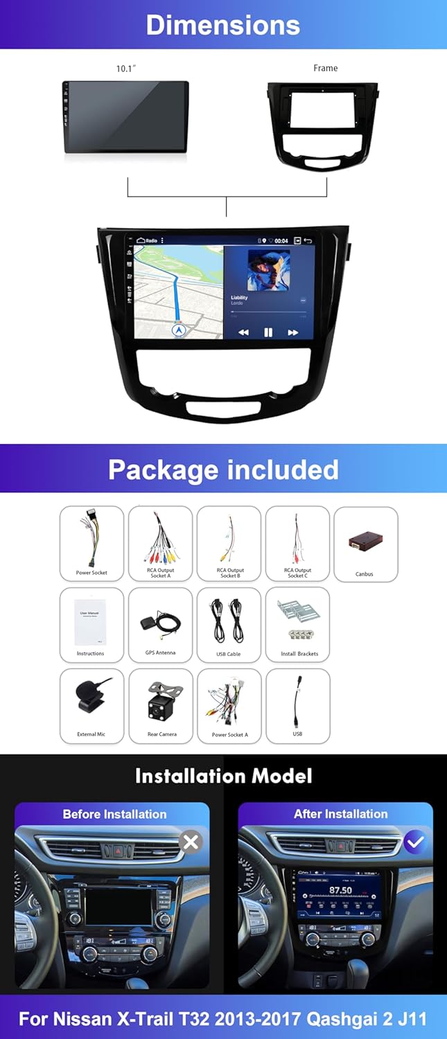 |8G+256G |2 Din Android 12 Autoradio GPS Navigator für Nissan X Trail/Qashqai/T32/J11/T31/J10 (2013-