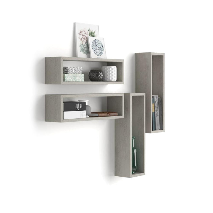 Mobili Fiver, 4er-Set Iacopo Würfelregale, Grauer Beton, Made In Italy, Beton