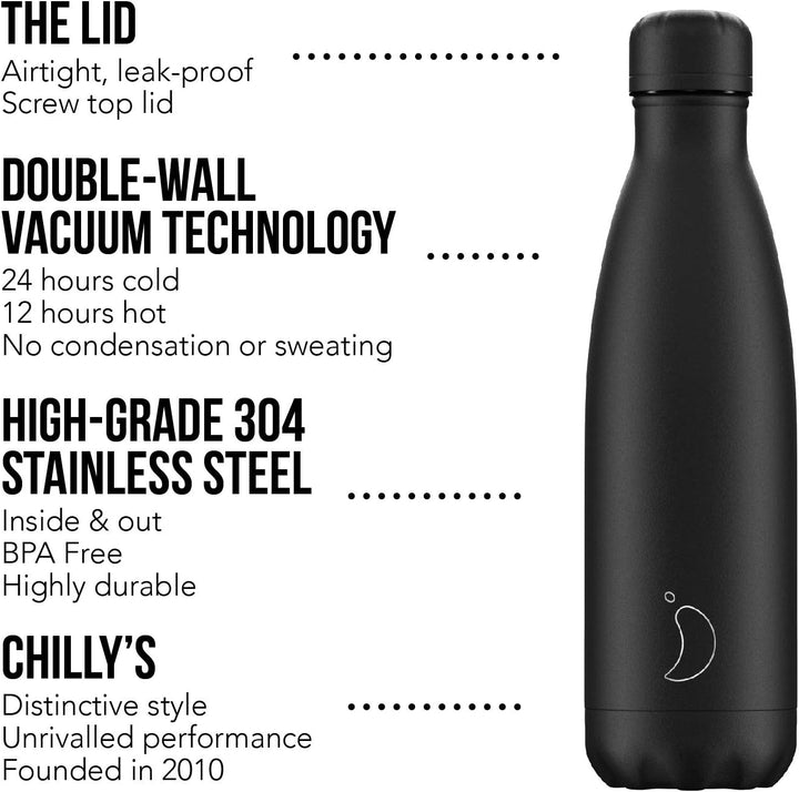 Chilly’s Original Bottle – Edelstahl Trinkflasche – BPA-freie Wasserflasche, Doppelwanding Vakuumiso