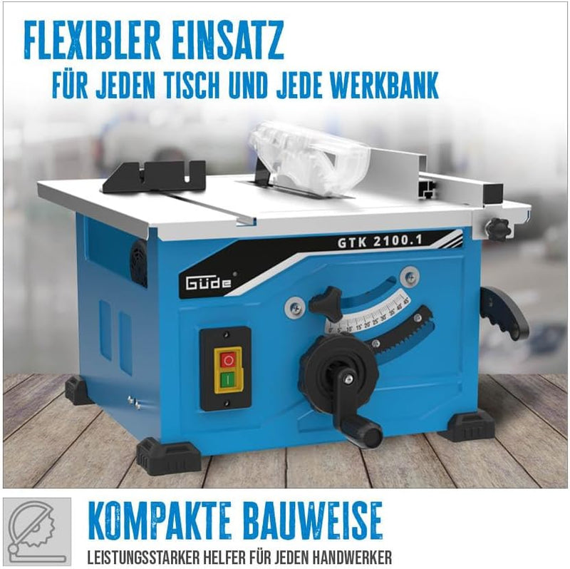 GÜDE GTK 2100.1 Tischkreissäge | Holzsäge | 210 mm HM-Sägeblatt | 1200 Watt Leistung | 45 mm Schnitt