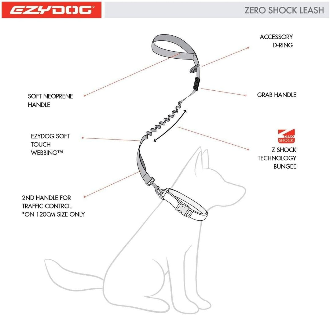 EzyDog Hundeleine für Grosse, Mittelgrosse Hunde - Elastische Leine mit Bungee Ruckdämpfer - 'Zero S