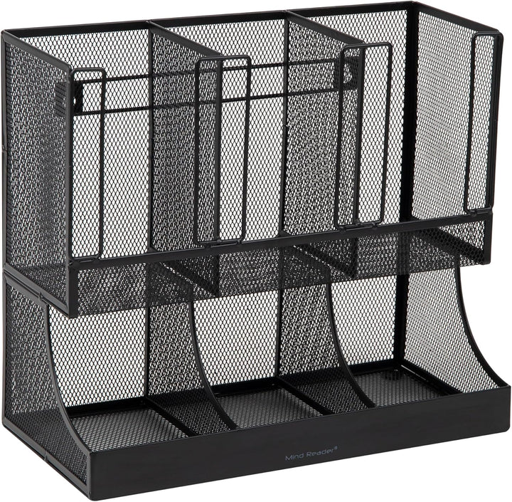Mind Reader Aufbewahrungsbox für Pausenraum, Kaffee, Gewürze und Tassen, 6 Fächer, schwarzes Metallg