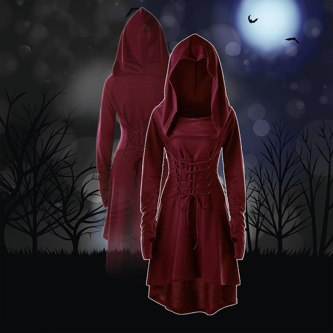 CNVAUIE Renaissance Kostüm Damen Gewand Mittelalterliches Kapuzenkleid Gothic Kleid Cosplay für Hall