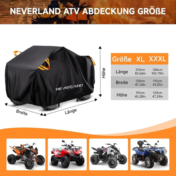 XXXL Quad ATV Abdeckplane NEVERLAND Fahrzeug Abdeckung Schutz Cover 210D 256 * 110 * 120cm Phosphore