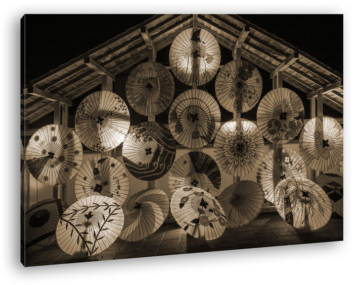 deyoli viele bunte japanische Regenschirme Format: 80x60 Effekt: Sepia als Leinwandbild, Motiv ferti
