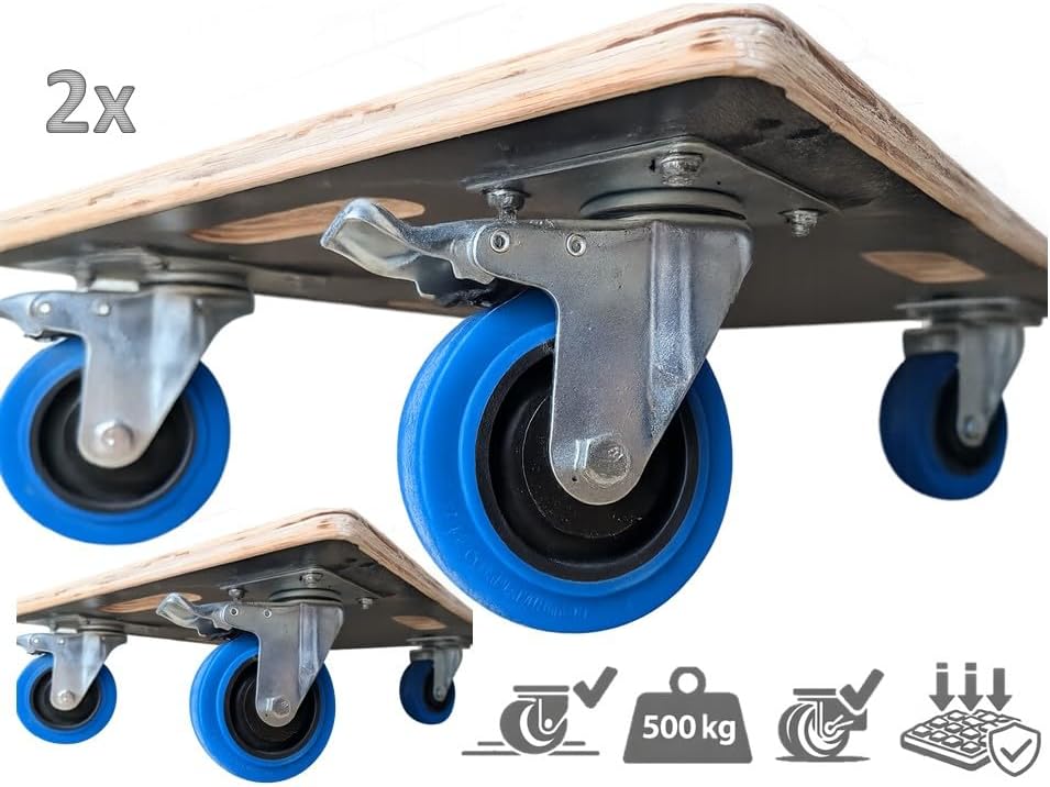 (2er-Set) Möbelroller/Transporthilfe | 60 × 40 cm | je 500 kg | Kompakt, stabil, bodenschonend – für