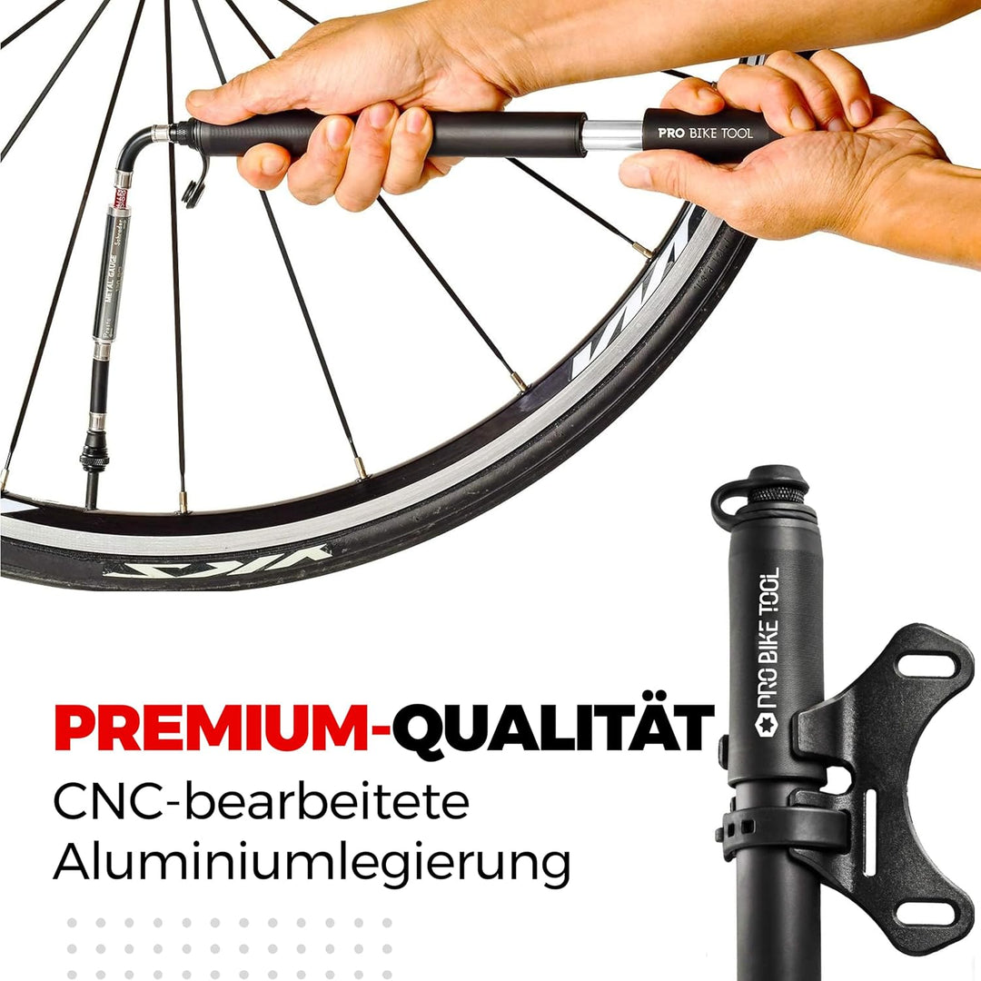 Mini Fahrradpumpe mit Manometer für Presta & Schrader Ventile- Hoher Druck bis 6,9 Bar - zuverlässig