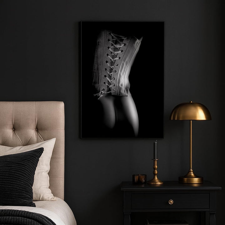 Bilder auf Leinwand Weiblicher Körper Leder Korsett Frau Leinwandbild mit Rahmen 45x80cm Wandbilder