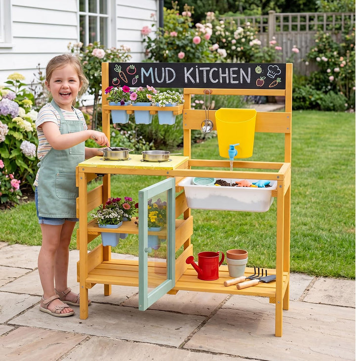 COSTWAY Matschküche Kinder Outdoor, Spielküche mit Wassertank &amp; Wasserhahn