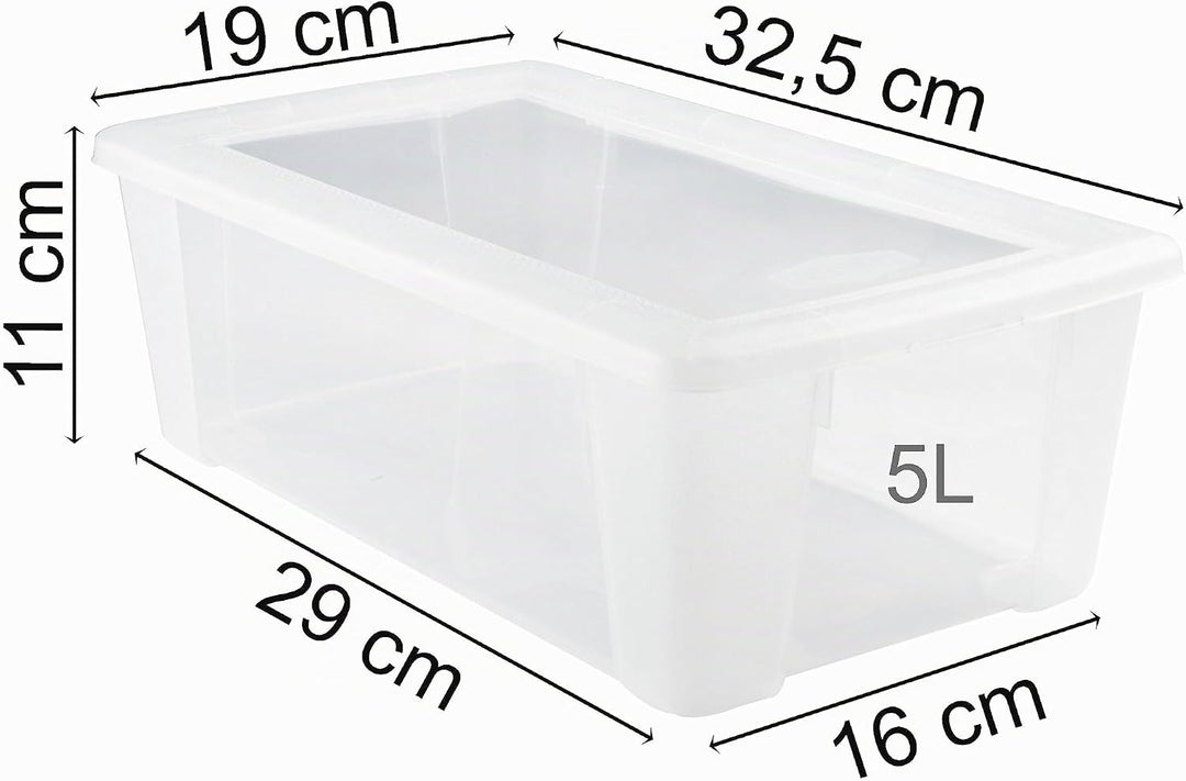6 x Aufbewahrungsbox mit Deckel 5 Liter - 32x19x11 cm - transparent stapelbar LEBENSMITTELECHT - Sch