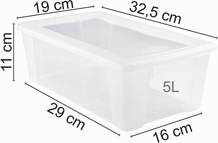 6 x Aufbewahrungsbox mit Deckel 5 Liter - 32x19x11 cm - transparent stapelbar LEBENSMITTELECHT - Sch