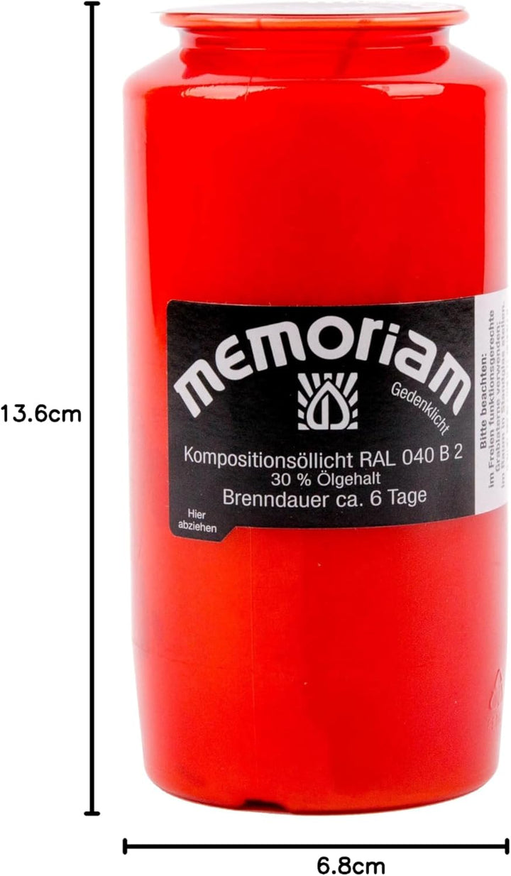 Memoriam Kompo Öllicht Nr. 73 - rot - 6 Tage Brenndauer - 20 Stück, Rot