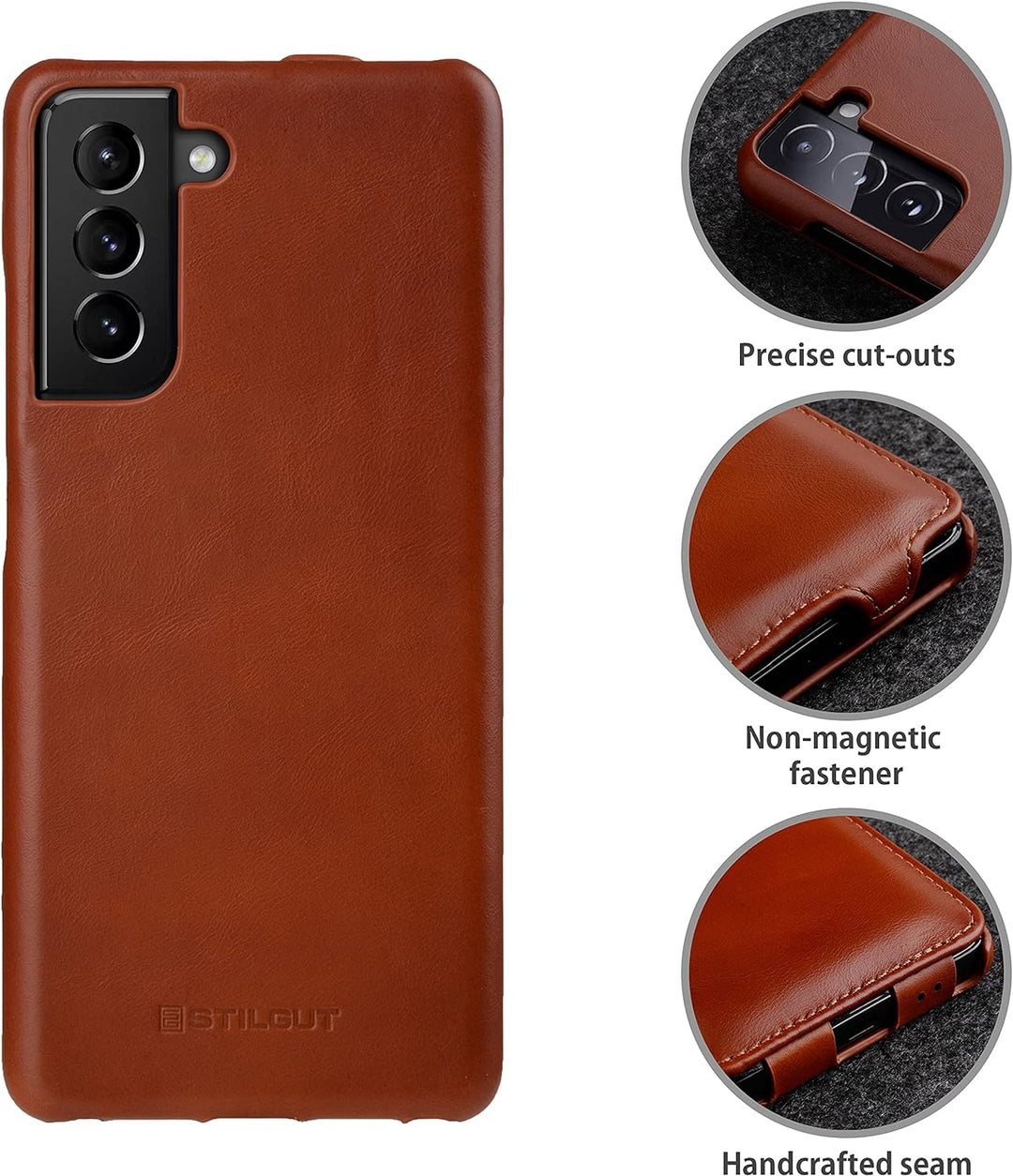 STILGUT UltraSlim kompatibel mit Samsung Galaxy S21 Hülle - Samsung S21 5G Flip Case aus Leder, Klap